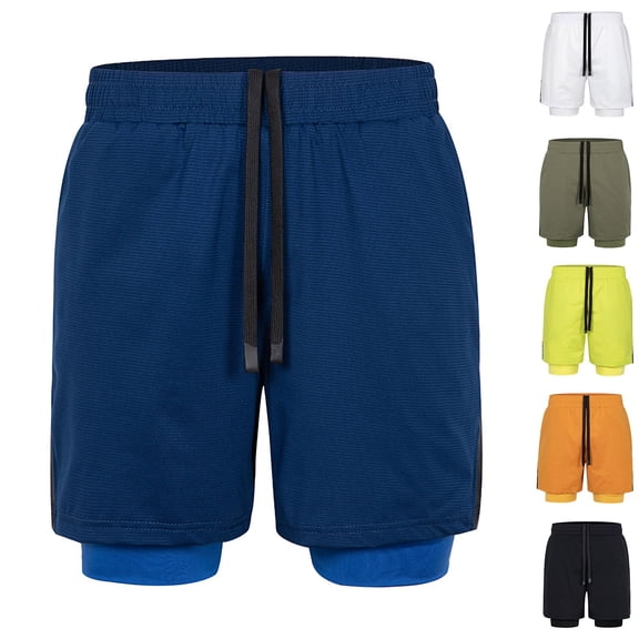 Akafmk Mens 2-in-1 Athletic Shorts Summer Checkered Running Training Gym Shorts Pants XXL