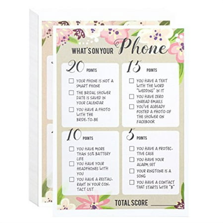 50 Pack Bridal Shower Games - Wedding Card Games -What is on Your Phone? - Bridal Shower Card Games - Bridal Party Cards - (Best 3 Person Card Games)
