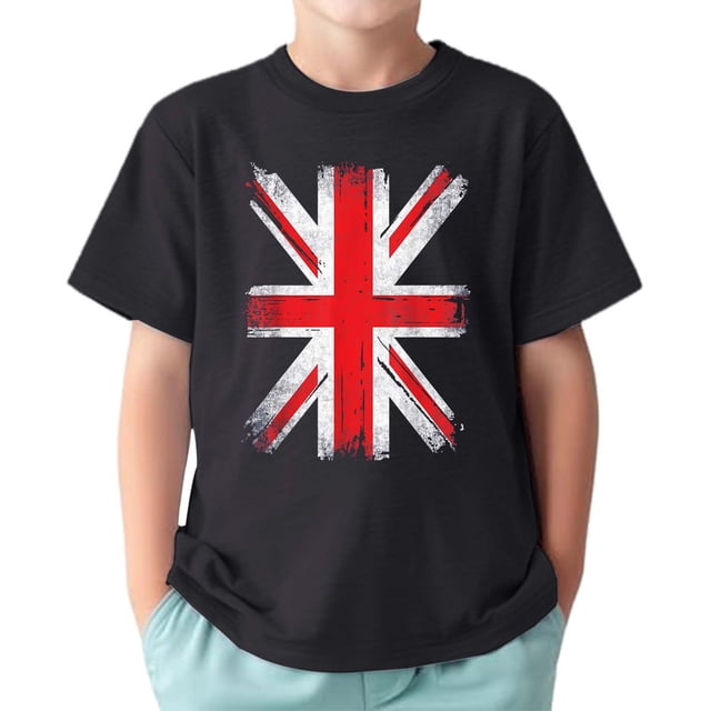 TAIAOJING T-Shirts Polyvalents Garçon Fille Impression Manches Courtes Col Rond T-Shirts Haut Drapeau Vintage pour Nourrisson à Adolescent Coupe Décontractée Léger Tenue Quotidienne
