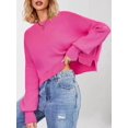 thumbnail image 3 of Women'S Oversized Batwing Sweaters 2025 Fall Outfits Trendy Crewneck Knit Side Slit Fashion Pullover Tops Rose Red S, 3 of 7