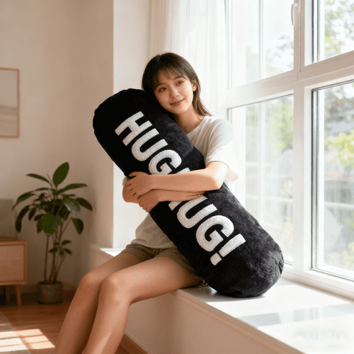 Colourtree Black Round Body Pillows for Adults 37.4" Cylinder Pillows, Skin-Friendly Cover Detachable Bolster Pillows for Sleeping