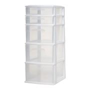 Homz Plastic 5 Drawer Storage Cart - White Frame with Clear Drawers - White