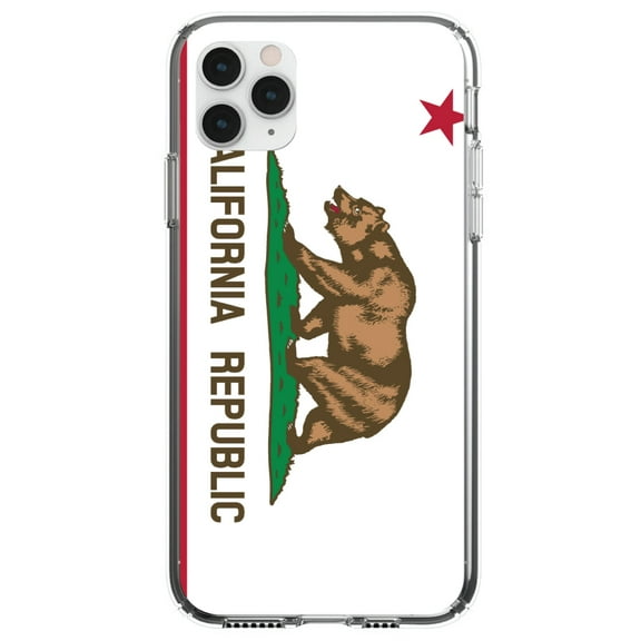 DistinctInk Clear Shockproof Hybrid Case for iPhone 12 / 12 PRO (6.1" Screen) - TPU Bumper, Acrylic Back, Tempered Glass Screen Protector - California State Flag - US State Flag