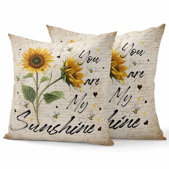 Throw Pillow Covers 18x18 Inch Set of 2 Yellow Sunflower Decorative Pillow Covers You Are My Sunshine Cushion Cover Pillowcase for Sofa Couch Bed Home Decor