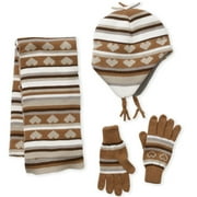 Girls' 4-Piece Heart-Stripe Scarf, Beanie and Gloves