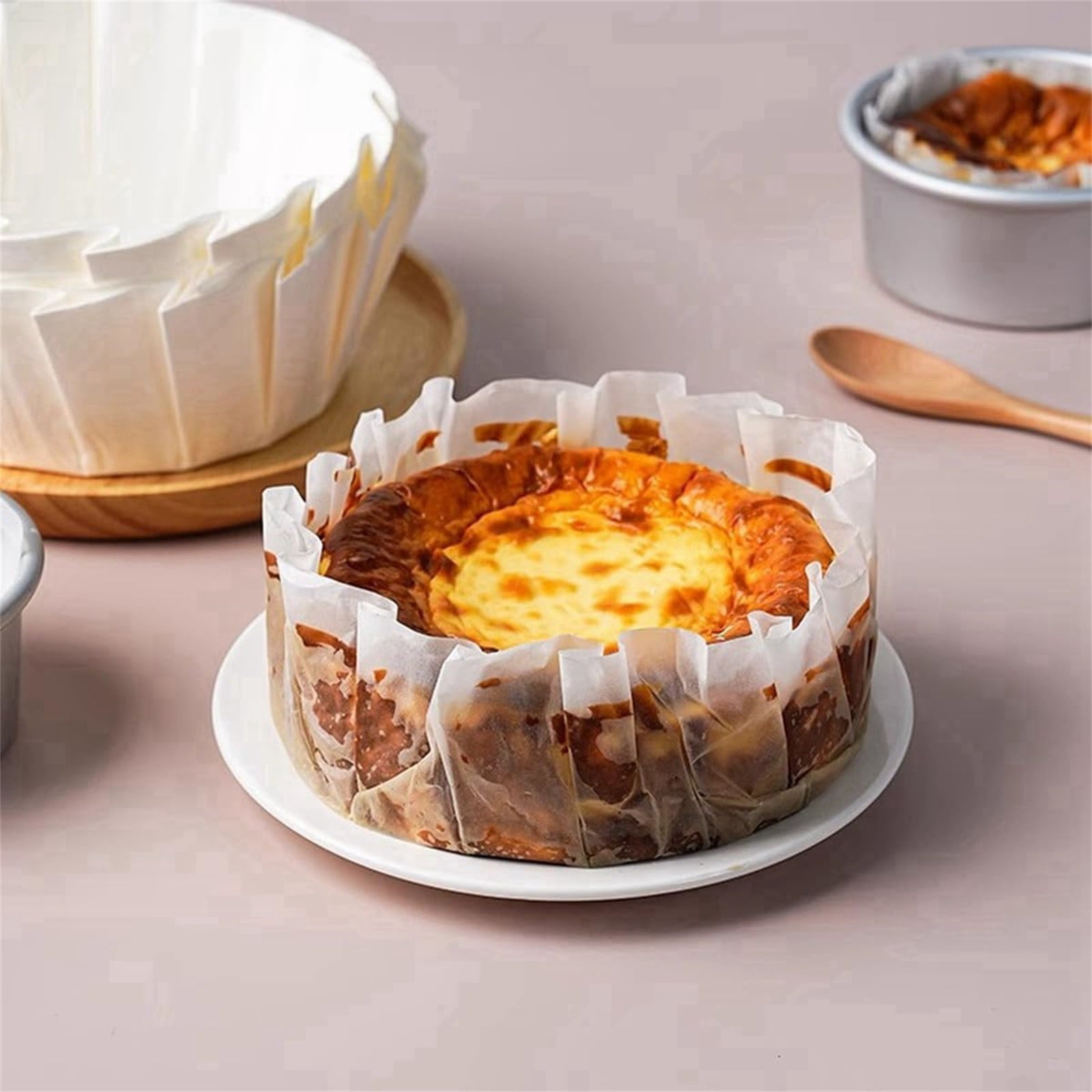 6Sets Kaireo 50 Pieces of 4-Inch Disposable Baking Paper,Disposable Parchment Liners Cake Paper Cake Oil Paper for Baking Cake Pan Cheesecake Cupcake Oven Fryer 4 Inch 50Pcs