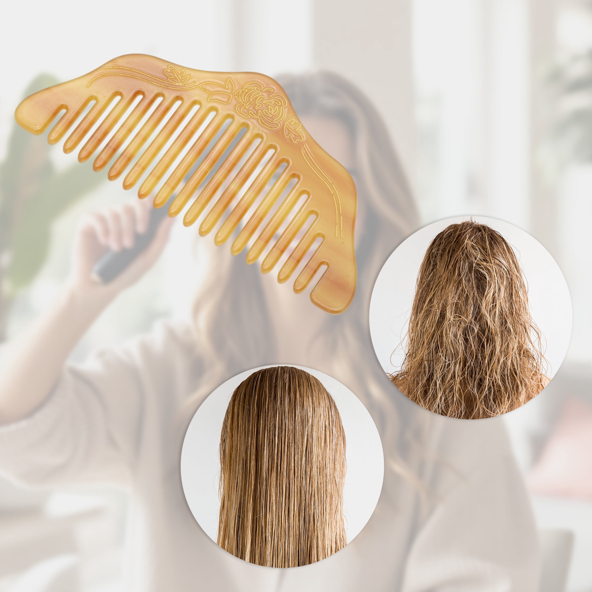 Unique Bargains 1 Pc Portable Floral Hair Comb Coffee Color for Making Hair Smooth