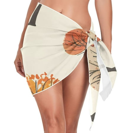 Autumn Trees Women Coverups Beach Cover Up Chiffon Swimsuit Bikini Wrap Short Skirt Beach Slit Tie Waist