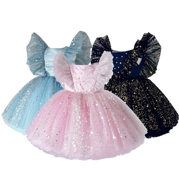 LYMAYTER Kids Baby Girls Princess Dresses Summer Sleeveless Party Skirt Gown Toddler Solid Color Tutu Dress for 6 M-6 Years