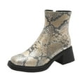 thumbnail image 5 of Snakeskin Chelsea Dress Boots for Women Fashion Casual Leather Square Toe Chunky Mid Heel Short Ankle Booties, 5 of 8