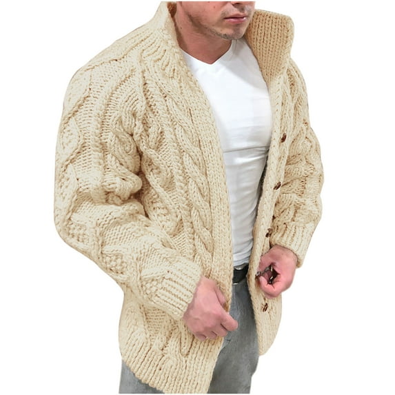 Puntoco Men'S Clearance Blouse Men'S Warm Autumn and Winter Pure Color Wool Knitted Sweater Cardigan White
