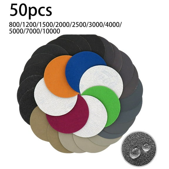 Mduoduo 50 Pcs 3 inch Wet or Dry Sandpaper Hook and Loop Silicon Carbide Sanding Discs