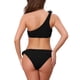 thumbnail image 3 of Conjuntos de bikini de una sola manga con flores en 3D para mujer, traje de baño asimétrico de 2 piezas, pequeño, negro, 3 of 5
