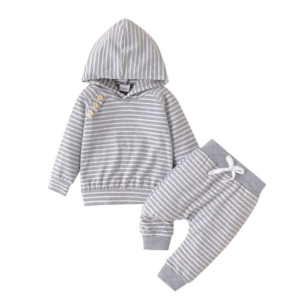 Gibobby Conjunto 2PCS de pantalón para bebé Niños Niñas Manga Larga Patchwork Sudadera Con Capucha Tops Pantalones A Rayas Pantalones Conjunto(A, 3-6 Meses)