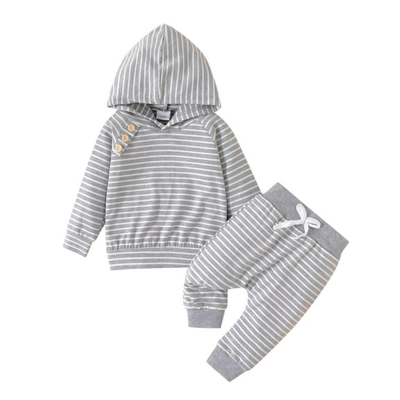 Xudanell Boys Toddler Outfits Baby Casual Patchwork Long Sleeve Hoodie Set Sweatshirt Striped Pants Girls Kids Outfit Joggers 6-9 Months