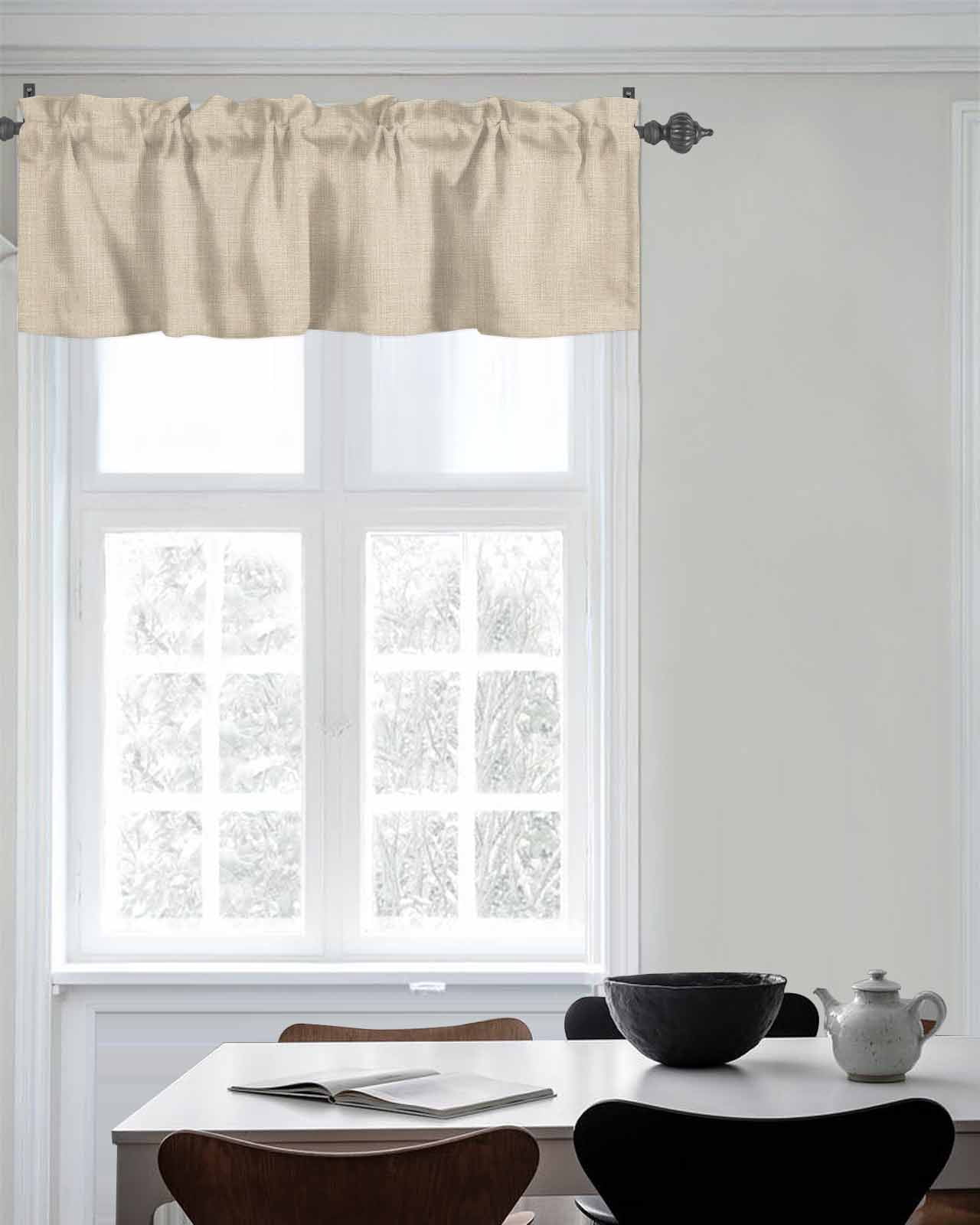 Kitchen Curtain Valances for Windows,Vintage Country Beige Linen Texture Rod Pocket Small Valance Farm Burlap Short Window Treatment for Bedroom Bathroom Living Room,54"x18"