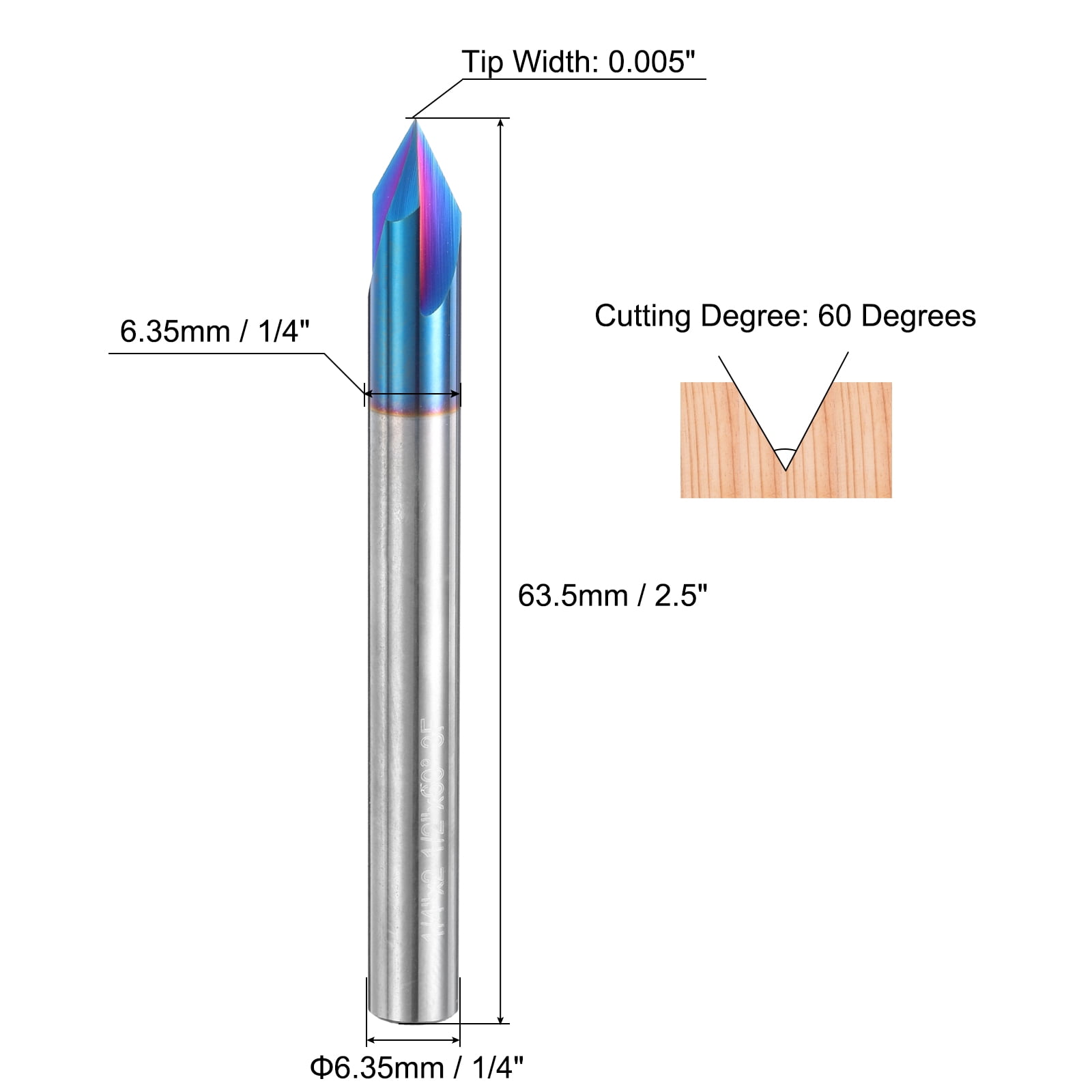 Uxcell 60 Degree V Groove Engraving Router Bit for CNC Tip and 3 Flutes 1/4 inch Shank Carving Bit Carbide End Mill
