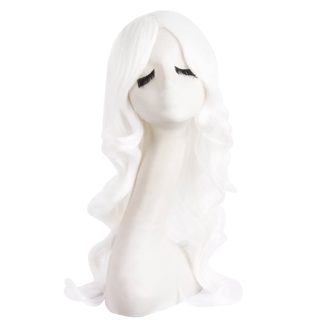 MapofBeauty Peluca de pelo largo ondulado de fibra sintética encantadora de 24 pulgadas/60 cm, peluca completa para fiesta de mujer (blanco)