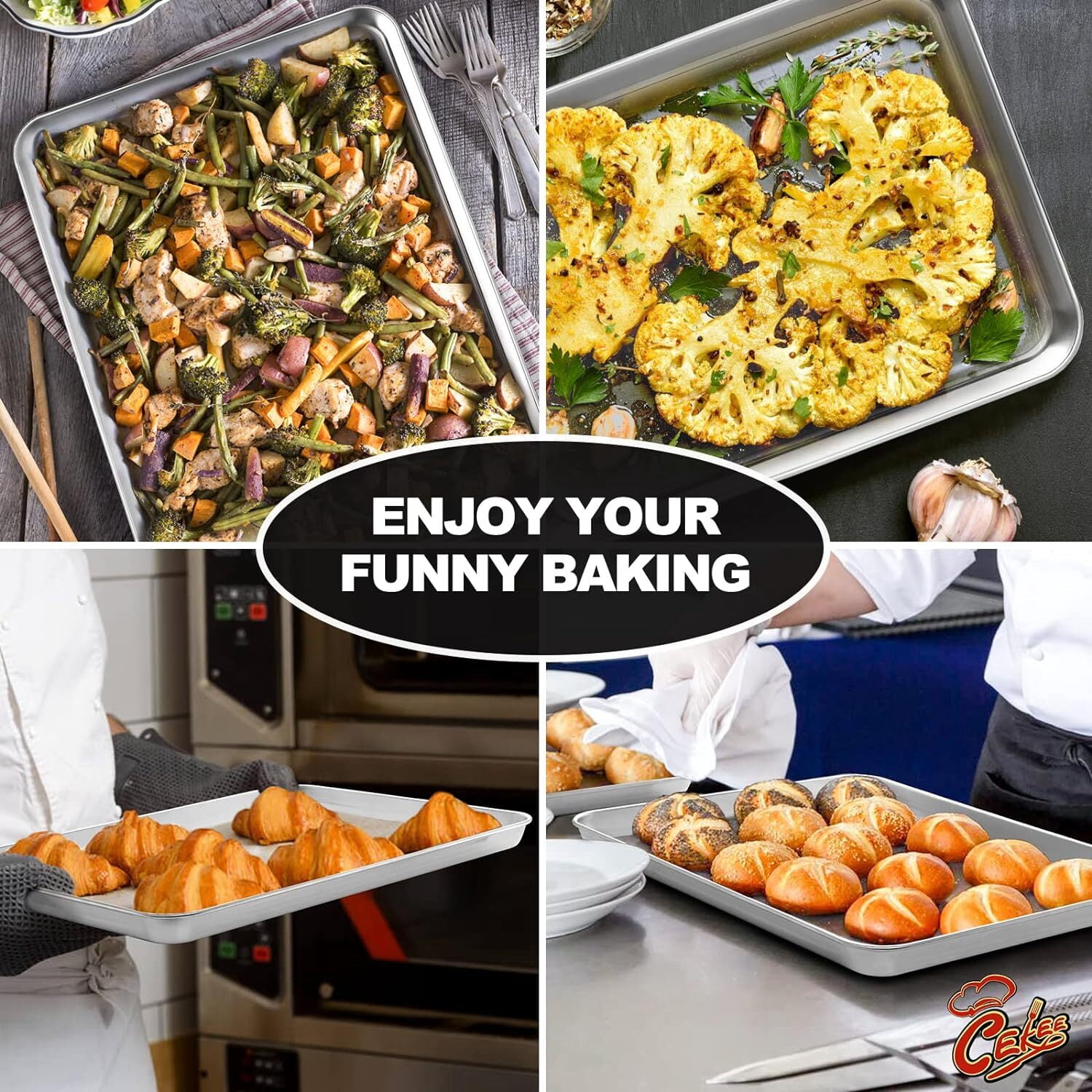 RUseeN Stainless Steel Sheet Cake Pan Set of 2, 9 x 6.7 x 0.98 Inches Small Baking Pan, Rectangular High-Sided Cookie Sheet Pan Fit for Toaster Oven, Non-Toxic & Heavy Duty, Dishwasher Safe