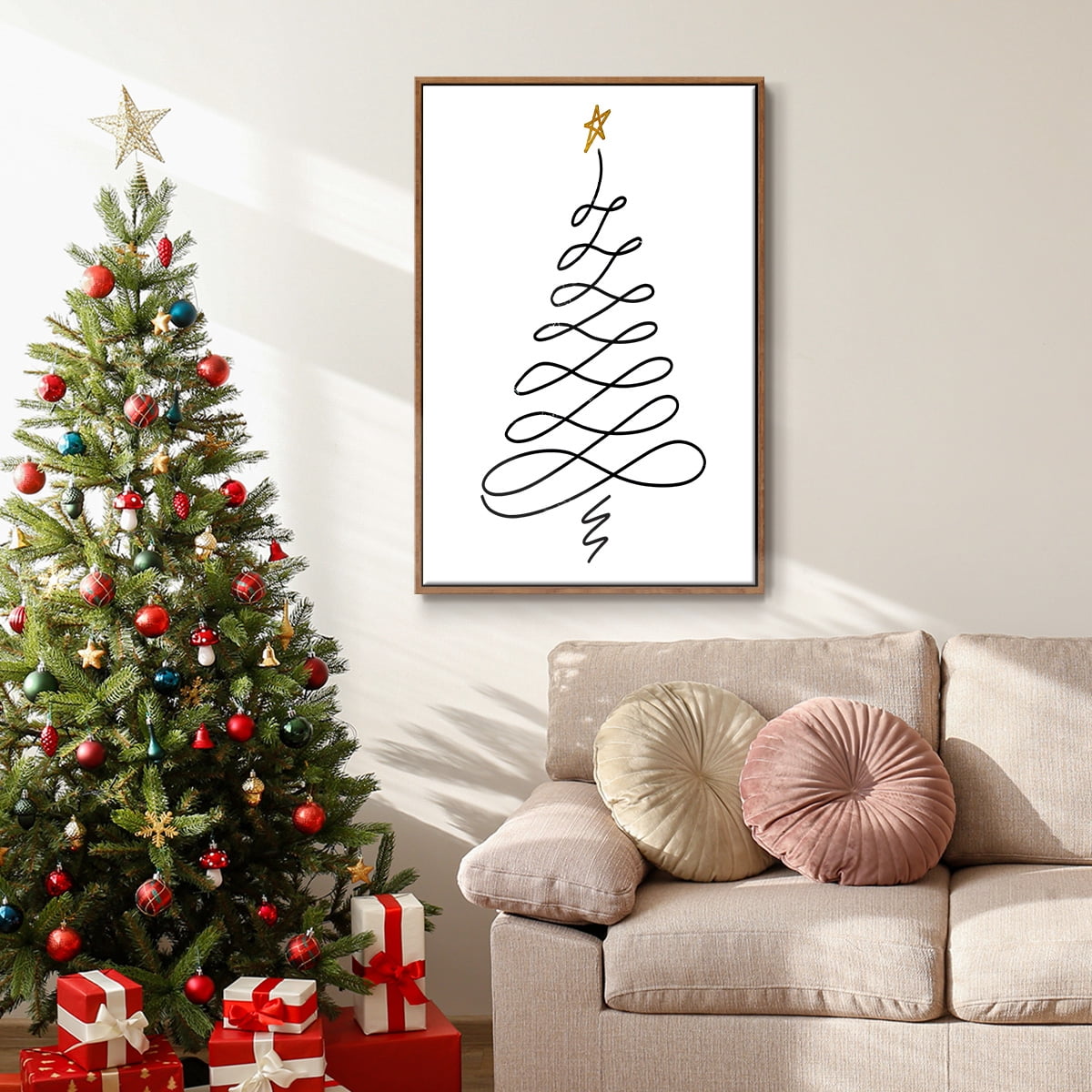 Christmas Tree III - Framed Gallery Wrapped Holiday Canvas - 25 x 37 - Rosewood Frame