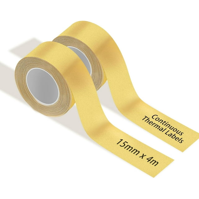 shiyou-Label Ruban pour Imprimante d'Étiquettes Phomemo Modèle D30, Autocollants Continus Étanches Anti-Huile Résistants aux Rayures (15mmX4m, 2 Rouleaux), Adaptés pour Maison&Bureau (Sable Mouvant Or)