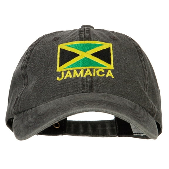Jamaica Flag Embroidered Big Size Washed Cap - Black XL-3XL