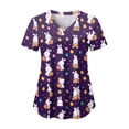 thumbnail image 6 of GEWSEY Easter Scrub Tops Women Plus Size Bunny Egg Print Scrubs Short Sleeve V Neck Holiday Nurse Uniforms with Pockets (Dark Purple, XXL), 6 of 7