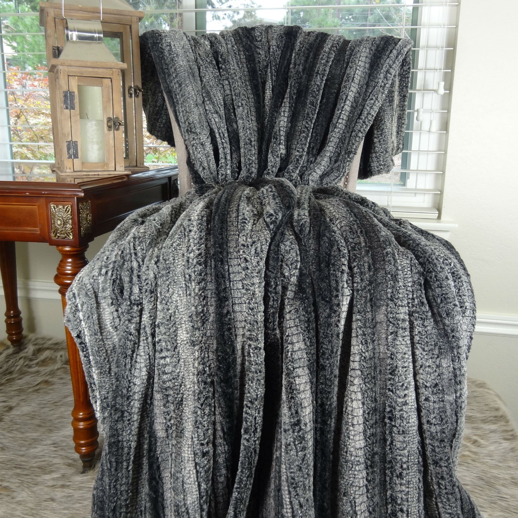 Thomas Collection Light Weight Gray Charcoal Double Sided Throw Blanket