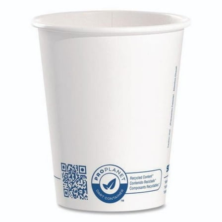 Recycled Content PCF Paper Hot Cups, ProPlanet Seal, 10 oz, White, 50/Pack