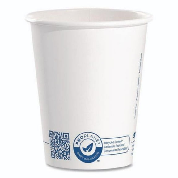 Recycled Content PCF Paper Hot Cups, ProPlanet Seal, 10 oz, White, 50/Pack