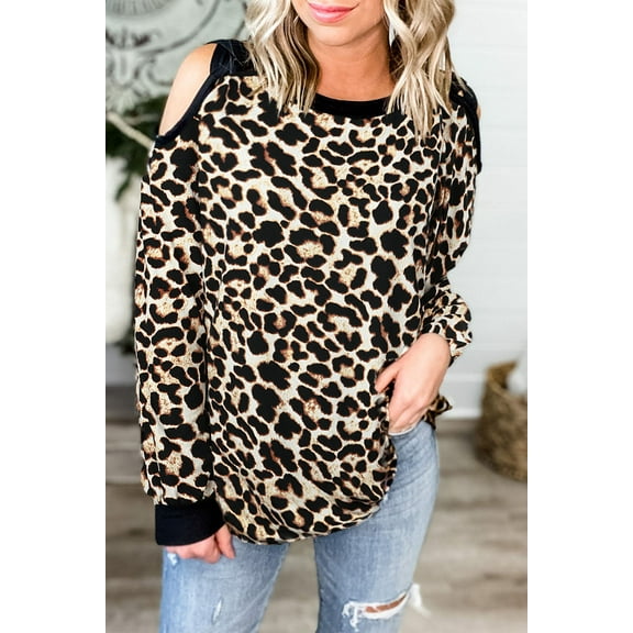 Criss Cross Cold Shoulder Leopard Top