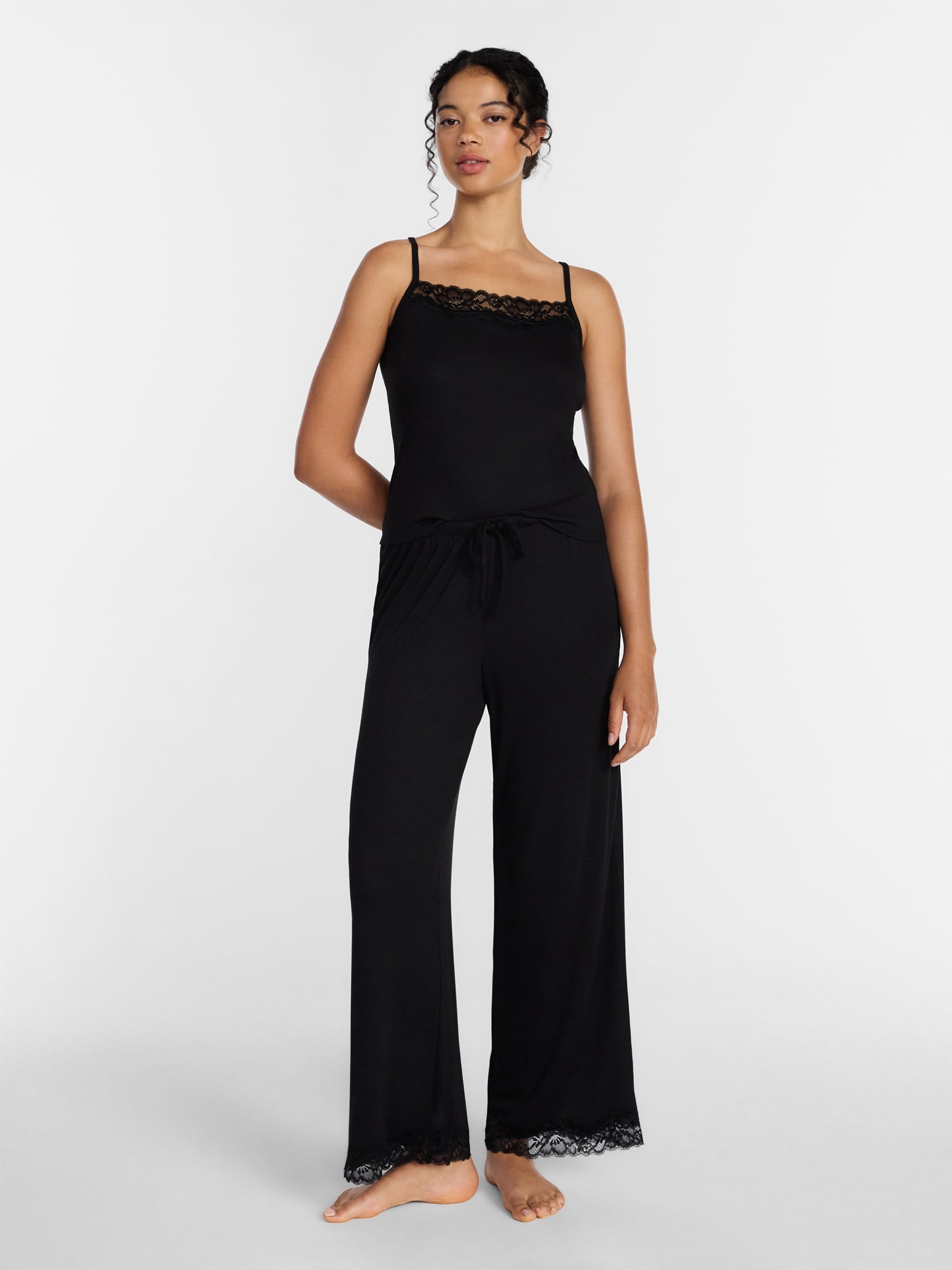 Joyspun Women’s Lace Trim Ribbed Pants, 30'' Inseam, Sizes XS-3X