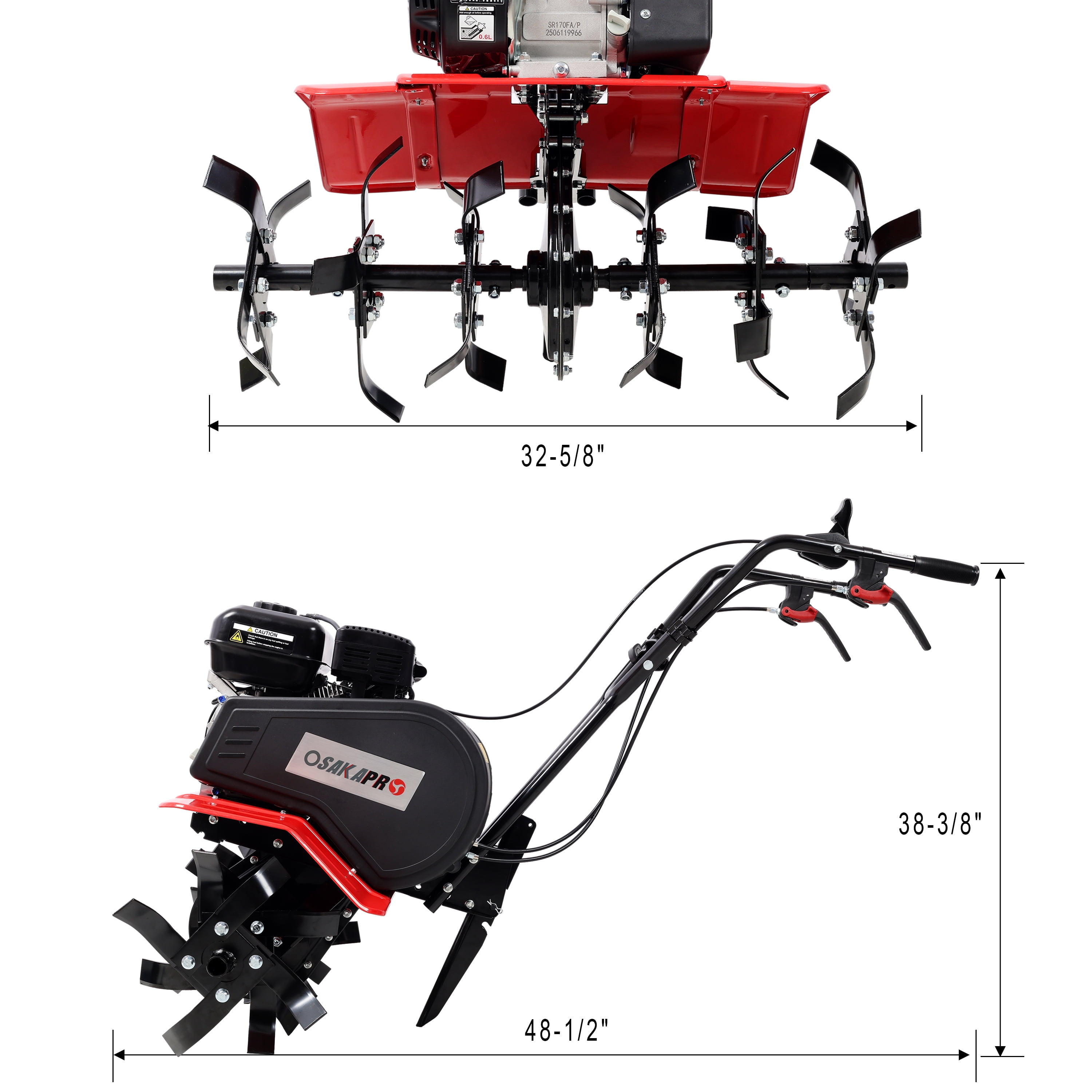 Heavy Duty Gas Garden Tiller, 7HP 212CC Engine, 32.5in Wide 10in Deep Cultivator with 6 Blades for Soil Preparation