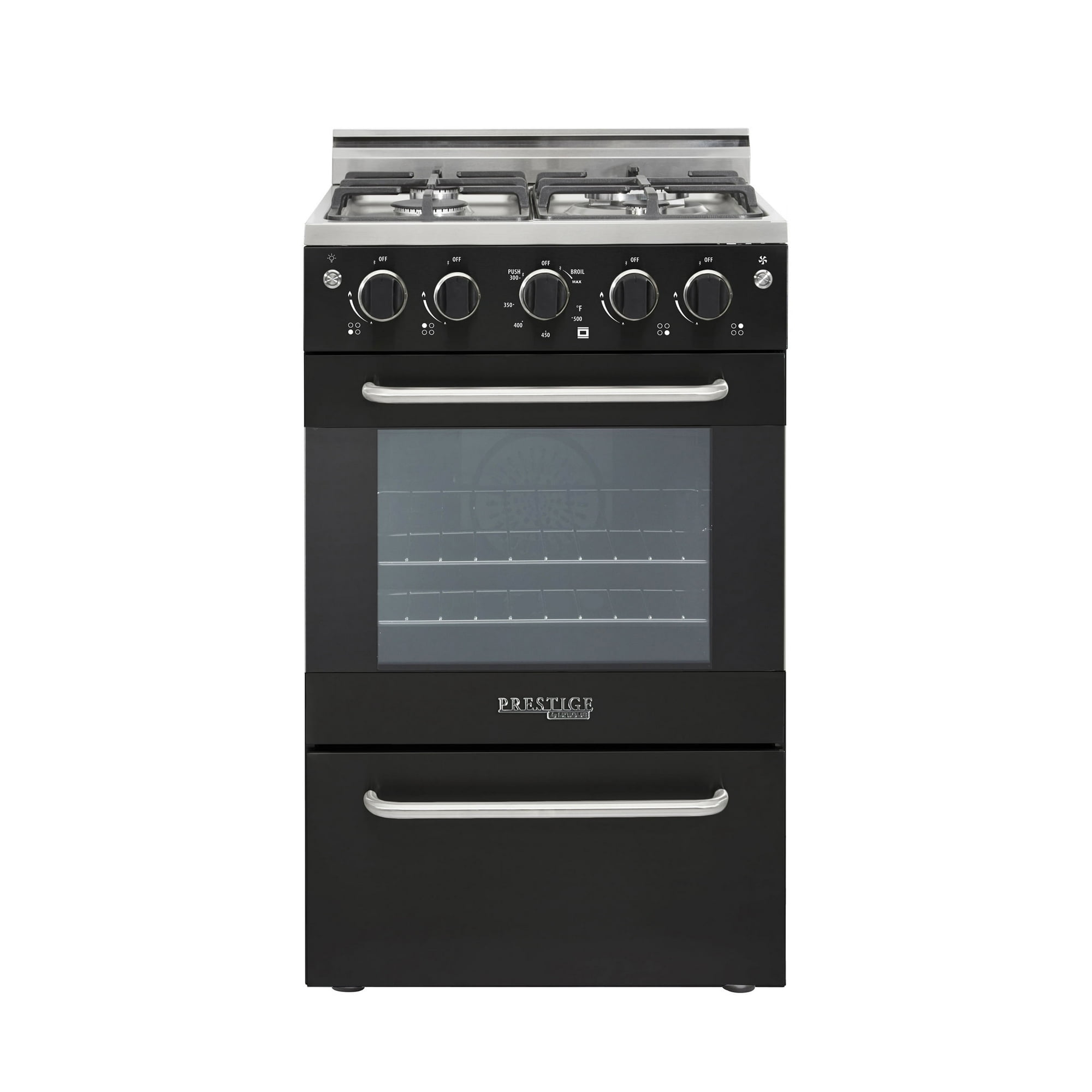 Prestige 20 in. 1.6 cu. ft. Gas Range with Convection Oven and Sealed Burners in Midnight Black
