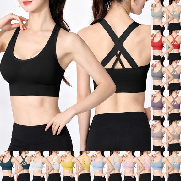 ibiyuan Sports Bras for Women Strappy Running Supportive High Impact Sports Bra with Sewn in Pads Seamless Breathable Wireless Bra