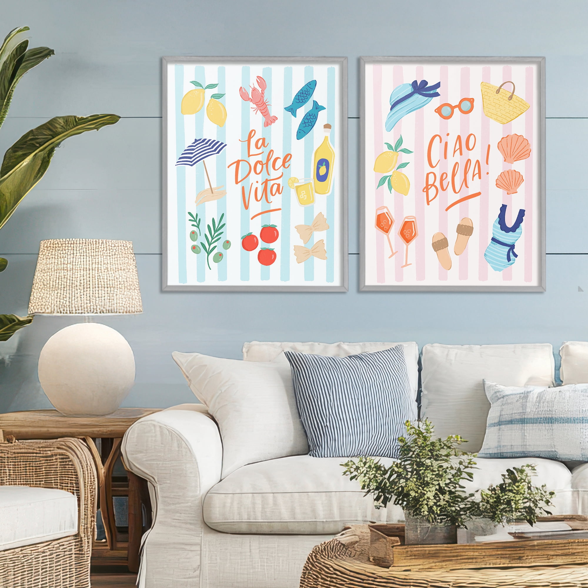 Stupell Industries Summer Italian Vacation 2 Piece Gray Framed Giclee Art Set, design by Sandra Picco