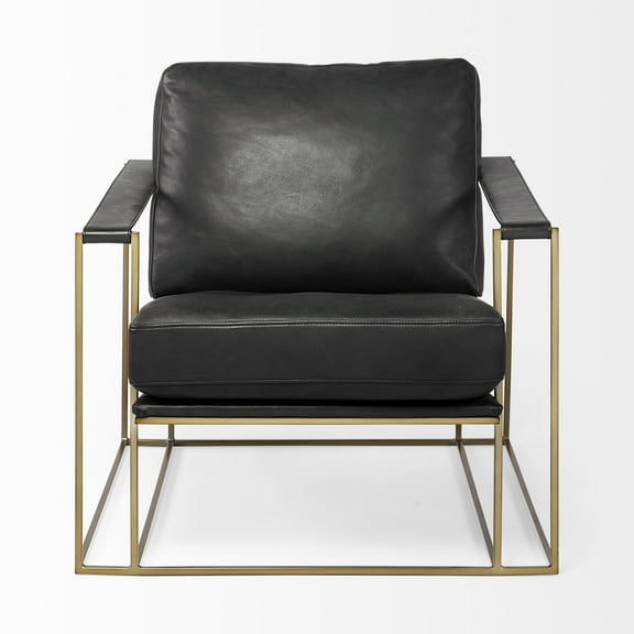 Mercana Watson Black Leather Wrap Gold Metal Frame Accent Chair