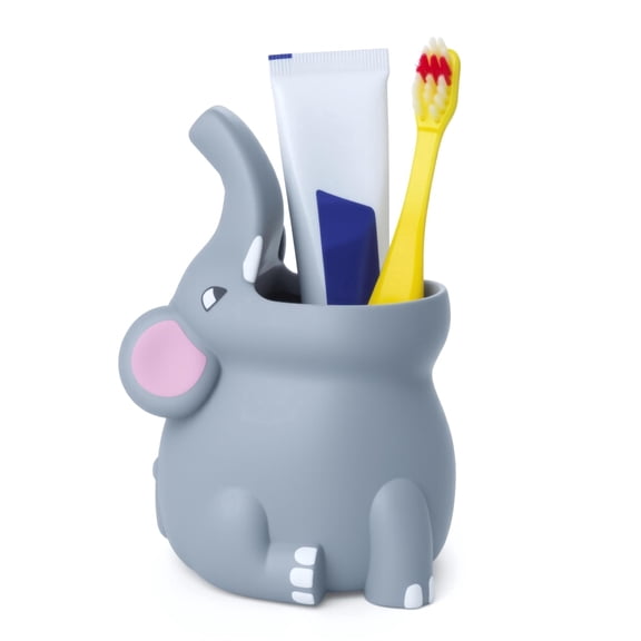 Lily’s Home Kids Toothbrush Holder Toothbrush Organizer – Durable Silicone Animal Tooth Brush Holder – Easy to Clean Toothbrush and Toothpaste Holder – Toothbrush Holders for Bathrooms  - Elephant