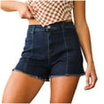 thumbnail image 3 of Loopsun Womens Summer Star Patchwork Denim Button Zipper Casual Daily Fashion Wear Shorts with Pockets Dark Blue, XL, 3 of 5