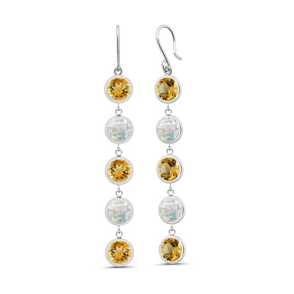 Gem Stone King 8.80 Ct Round Yellow Citrine White Simulated Opal 925 Sterling Silver Earrings