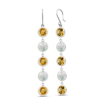 Gem Stone King 8.80 Ct Round Yellow Citrine White Simulated Opal 925 Sterling Silver Earrings