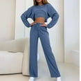 thumbnail image 3 of Scyoekwg Two Piece Sets for Women Solid Color Casual Fashion Loose Crewneck Long Sleeve Tops Wide Legs Pants Two-piece Set Fall Outfits Tracksuit Set (Blue,XL), 3 of 8