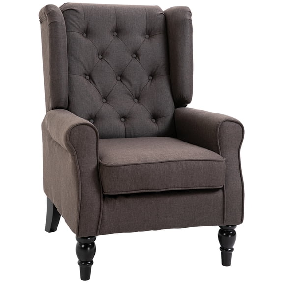 Homiyad Wingback Accent Chair for Living Room, Button-Tufted Lounge Chair with Round Armrests and Wood Legs, Dark Brown