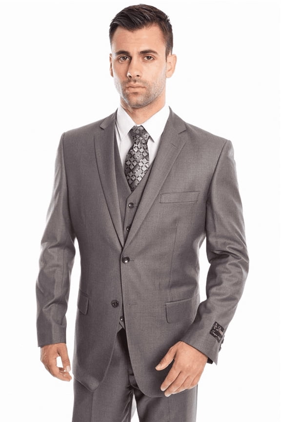 Men's Demantie Suits Grey Vested Suit Size 50 Regular