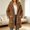 Brown, variant on Women's Faux Coat Mid-Length Winter Outerwear with Hood, Long Sleeve Zip-Up Casual Jacket for Holiday Parties, Date Nights, and Weekend City Strolls