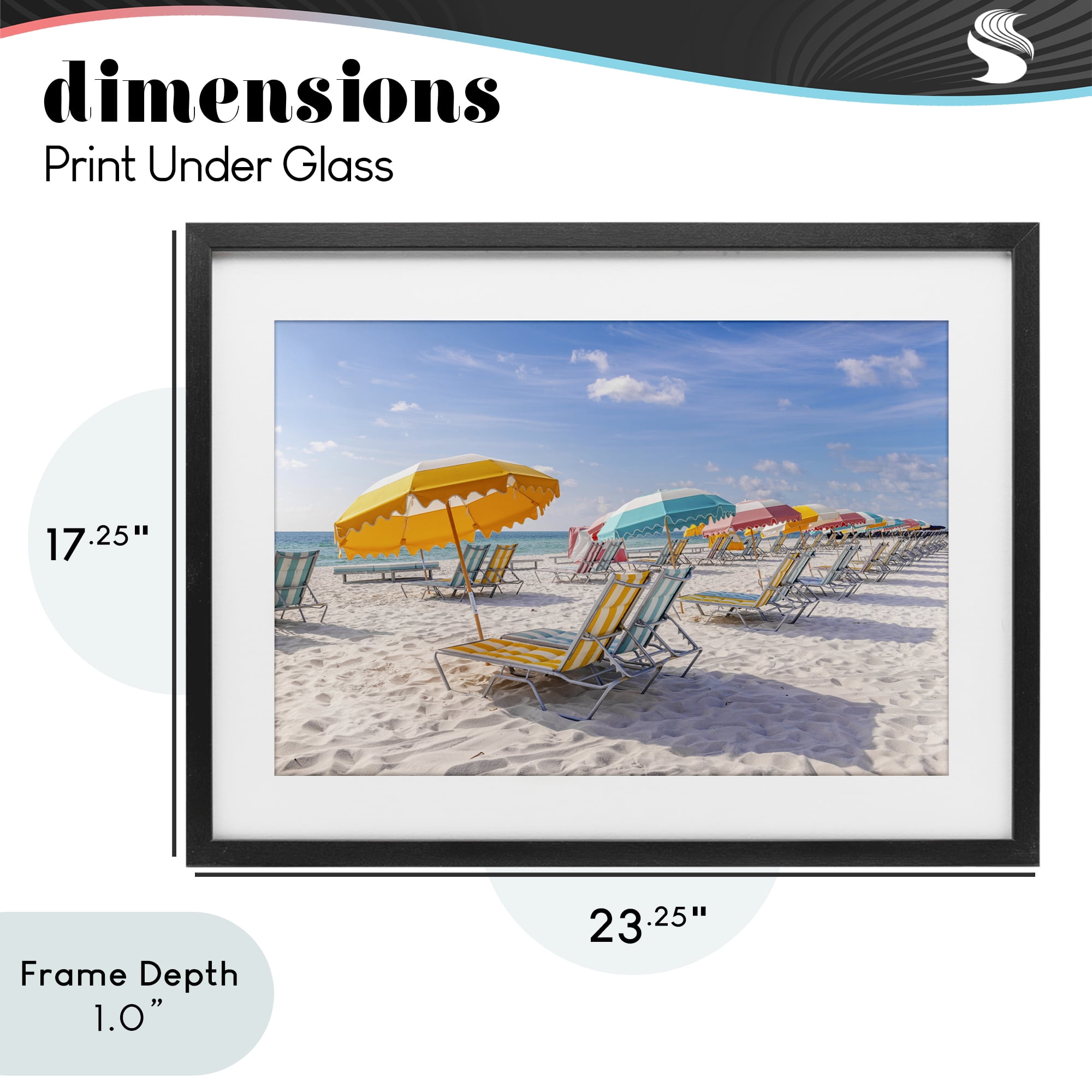 Stupell Industries Striped Umbrellas on Sunny Beach Black Framed Print Under Glass, design by Richard Silver