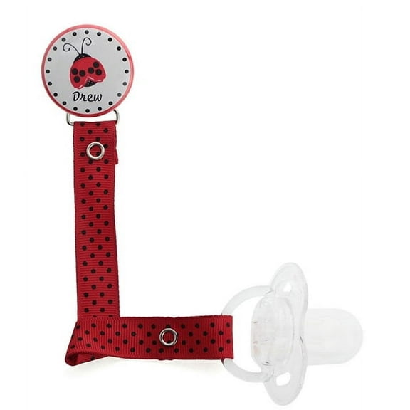 Personalized Name Red Ladybug Pacifier Clip