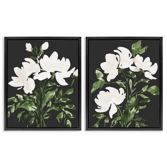 Stupell Industries White On Black Blooms 2 Piece Black Framed Floater Canvas Set, design by Lucille Price