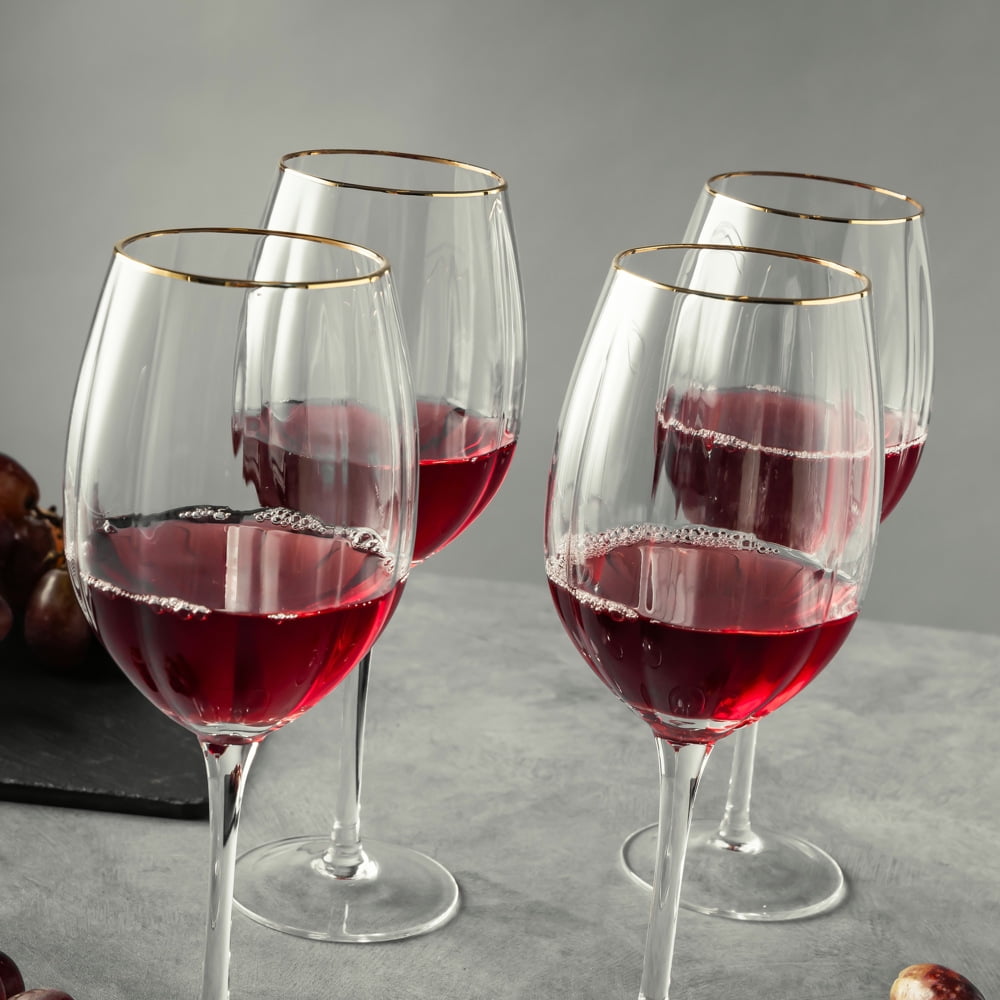 Thyme & Table Scalloped Wine Glasses with Gold Rim, Set of 4