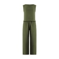 thumbnail image 6 of Qmyliery Women's Casual Pants Set Solid Color Round Neck Sleeveless Tops Button Closure Wide Leg Trousers, 6 of 9